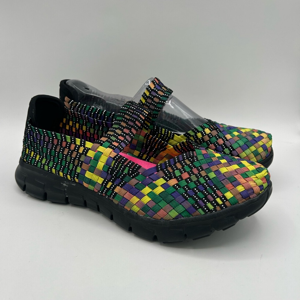 Skechers Synergy Good Vibes Shoes Womens 8.5 Rainbow Stretch Woven Mary Jane NEW